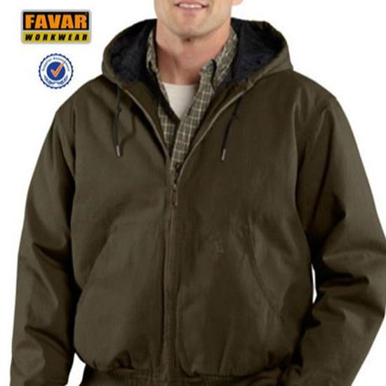 图片 Mens Canvas Quilted Hooded Bomber Windproof Jacket Workwear Factory 